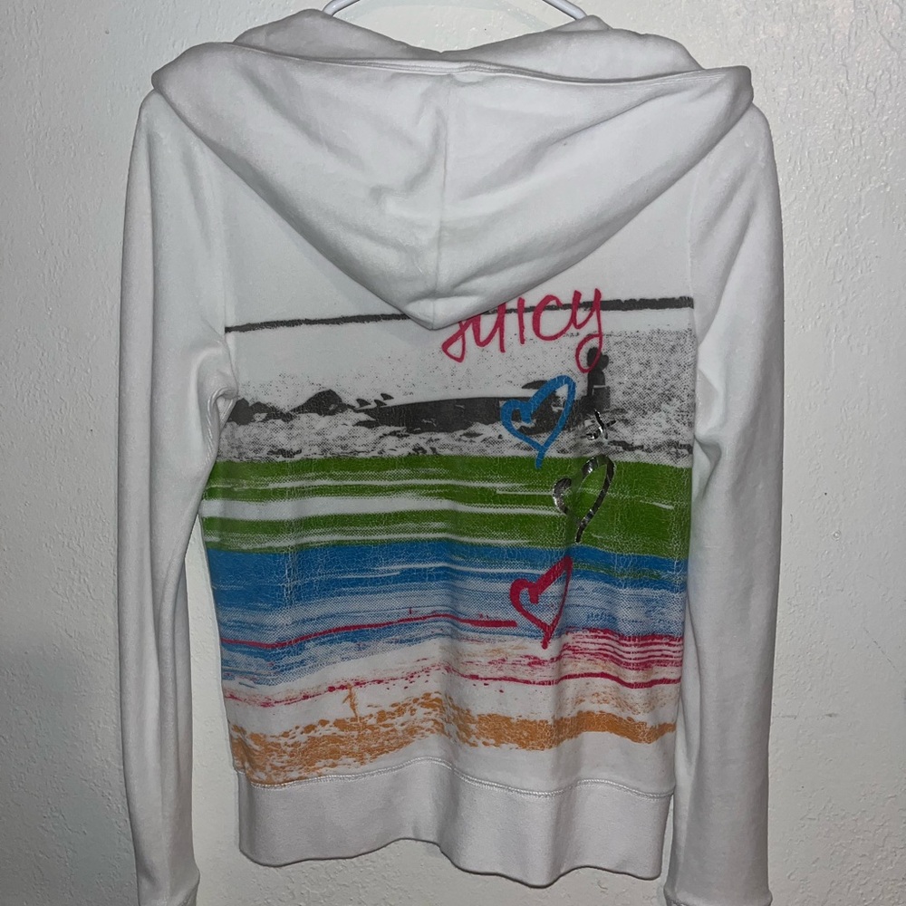 Vintage Juicy Couture White Hoodie with Colorful Stripes